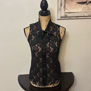 Rachel Zoe Elegant Black Lace Top with Bow
